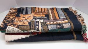 lot 157 image: Cats in Library Afghan by Levenger  100% Cotton