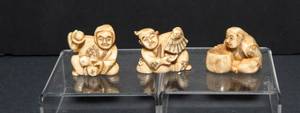 lot 199 image: Set of Three Vintage Japanese Netsuke Figurines