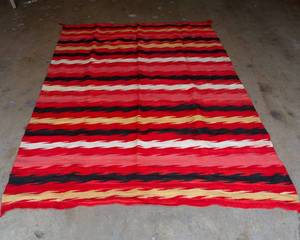 lot 202 image: Southwestern Wool Throw  Vibrant Red Stripes