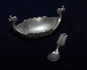 lot 154 image: Pewter Items from Norway  Spoon and Viking Ship