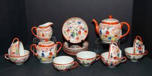 lot 241 image: Vintage Japanese Red Geisha Tea Set  21 Pieces
