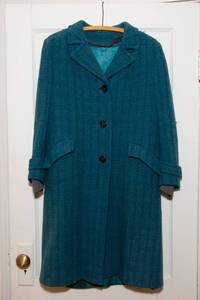 Pure Scottish Wool Harris Tweed Handwoven Coat – Teal, Petite Small