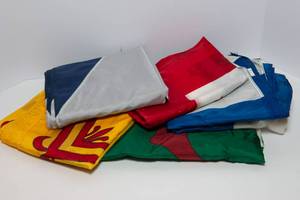 lot 291 image: Collection of Flags  Union Jack, Rampant Lion, St. Andrews, Wales, and Quebec