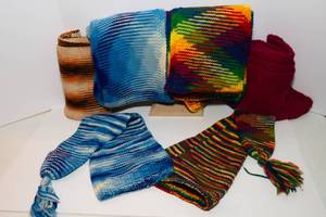 lot 310 image: CrochetedKnitted Scarves and Hats