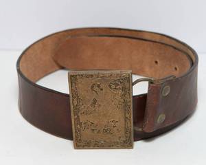 lot 320 image: Vintage Mushroom Leather Belt with Brass Hippie Buckle  32 L