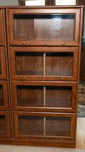 lot 365 image: Barrister-Style Laminate Bookcase with Glass Front Doors  60T x 28.5L x 12D - Oak Tone (#2)