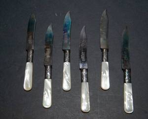 lot 363 image: Vintage Universal LF&C Sterling Silver Knives  Set of 6 in Original Case (Lurchin & Lurchin, St. Johnsbury, VT)