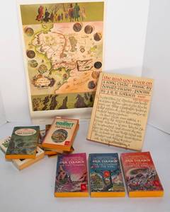 lot 33 image: 1960s1970s J.R.R. Tolkien Book Lot  1974 Calendar Print  Includes The Lord of the Rings Trilogy