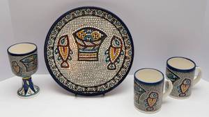 lot 405 image: Ceramic Platter, Chalice, and Two Mugs  Made in Israel and the West Bank
