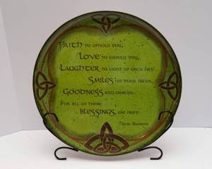 lot 410 image: Large Irish Blessing Decorative Plate and Plate Stand - 15.5D