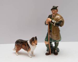 lot 413 image: Vintage Royal Doulton Figurines  The Laird HN2361 & Rough Collie Dog 1059  New Condition