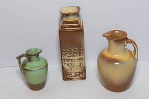 lot 420 image: Frankoma Pottery Cream Jug and Cream Pitcher with Small Green Pitcher