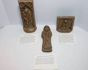 lot 422 image: Set of 3 Carved Resin Saints - St. Joseph, St. Roch, and Julien of Norwich