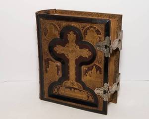 lot 3 image: Antique 1882 Leather-Bound Holy Catholic Bible  Douay & Rheims w Haydock Commentary