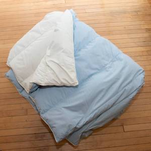 lot 448 image: Twin Feather Down Comforter  Reversible Blue & White  Excellent Condition