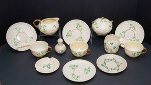 lot 451 image: Belleek Shamrock Pattern Assorted Pieces  Classic Irish Porcelain