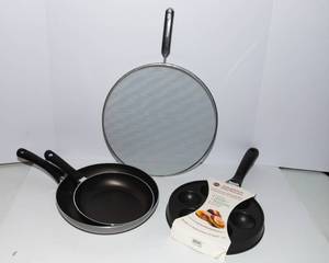 lot 458 image: Cookware Set  Bialetti Pans, Chefmate Screen & Norpro Aebleskiver Pan (New)