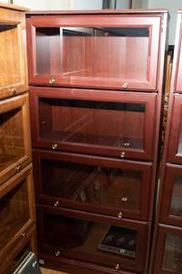 lot 452 image: Sauder Cherry-Tone Laminate Barrister-Style Bookcase with Glass Doors  60T x 28.5L x 12D (#2)