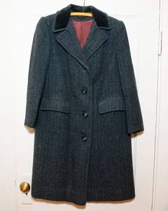 lot 256 image: Dark Grey Harris Tweed Handwoven Coat  Pure Scottish Wool, Petite Small
