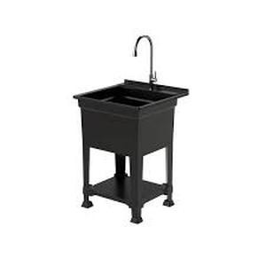 Glacier Bay 24 in. W x 24 in. D x 35 in. H Freestanding Laundry/Utility Sink in Black with Stainless Steel Pull-Down Faucet   Customer Returns See Pictures