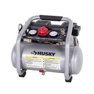 lot 27 image: Husky 2 Gal. 135 PSI Portable Electric Oil-Free Quiet Jobsite Air Compressor with Dual Pressure Gauges and 1-Quick Coupler Customer Returns See Pictures