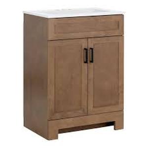 lot 8 image: Glacier Bay Lyton 25 in. Single Sink Sand Bath Vanity with White Cultured Marble Top (Assembled)  Customer Returns See Pictures