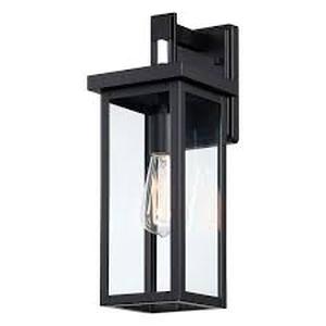 lot 9 image: HKMGT 13.2 in. Black Motion Sensing Modern Porch Lights Outdoor Hardwired Wall Lantern Sconce with No Bulbs Included (1-Pack)   Customer Returns See Pictures