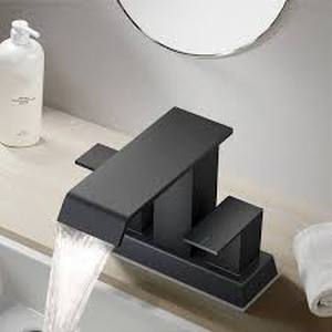 lot 23 image: androme 4 in. Centerset Double Handle Low Arc Bathroom Faucet with Pop-up Drain Included in Matte Black  Customer Returns See Pictures