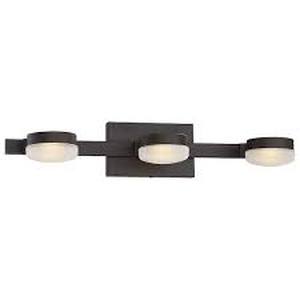 lot 31 image: Home Decorators Collection Montrose 23.75 in. 3-Light Contemporary Bronze Dimmable Bathroom Vanity Light with Etched Glass Shade Customer Returns See Pictures