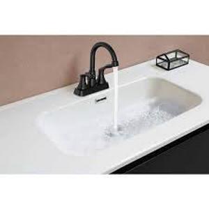 lot 39 image: Glacier Bay Deveral 4 in. Centerset 2-Handle High-Arc Bathroom Faucet in Matte Black  Customer Returns See Pictures