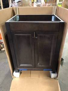 lot 7 image: Glacier Bay Delridge 25 in. Single Sink Chocolate Bath Vanity (Assembled) Granite Top Not Included Customer Returns See Pictures