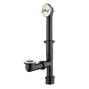 lot 5-H2025 image: Everbilt Trip Lever 1-12 in. Black Poly Pipe Bath Waste and Overflow Drain in Brushed Nickel