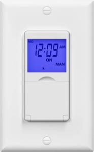 lot 14-H2025 image: BN-LINK 7 Day Programmable in-Wall Timer Switch for Lights, Fans and Motors, Single Pole and 3 Way (Compatible with SPDT) Both Use, Neutral Wire Required, White(Blue Backlight)