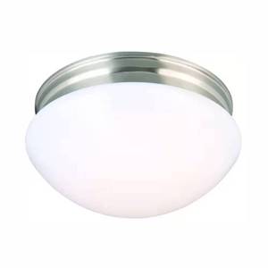 lot 16-H2025 image: Commercial Electric 9 in. 120-Watt Equivalent Brushed Nickel Integrated LED Mushroom Flush Mount with White Acrylic Shade