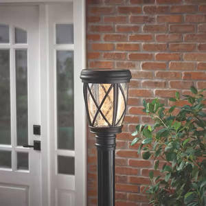 lot 28-H2025 image: Hampton Bay Ravencrest 120 Lumens Black Outdoor Solar Post Lantern