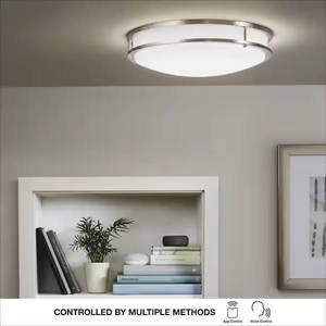 lot 52-H2025 image: Commercial Electric 16 in. Transitional Brushed Nickel Integrated LED Smart Home Flush Mount for Kitchens