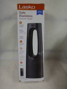 lot 103-H2025 image: Lasko Bladeless 1500W 28 in. Black Electric Oscillating Tower Ceramic Space Heater with Digital Display (missing remote)