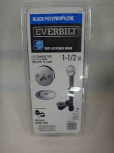lot 105-H2025 image: Everbilt Trip Lever 1-12 in. Black Poly Pipe Bath Waste and Overflow Drain in Brushed Nickel