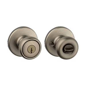 lot 106-H2025 image: Kwikset Tylo Antique Brass Exterior Entry Door Knob Featuring Microban Antimicrobial Technology