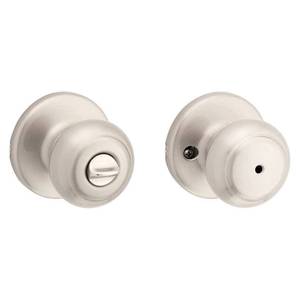 lot 107 image: Kwikset Cove Satin Nickel Interior BedBath Privacy Door Knob with Antimicrobial Technology