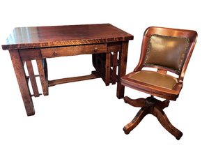 lot 18 image: Antique Arts & Crafts Mission Oak Library Table & Swivel Office Chair