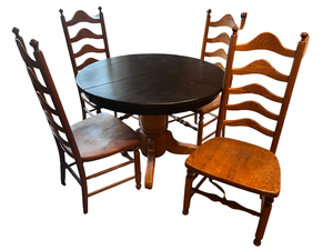 Solid Oak Black Painted Table with 5 Ladder Back Colonial Style Chairs