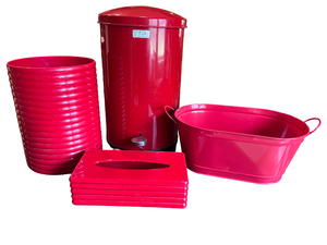 lot 78 image: Red Small Housewares- Garage Cans, Tissue Box & Basket