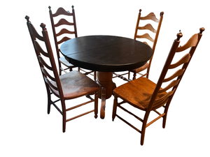 Solid Oak Black Painted Table with 5 Ladder Back Colonial Style Chairs