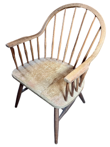 lot 14 image: Wide Antique Old Rustic Solid Wooden Spindle Back Accent Armchair