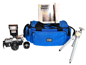 lot 129 image: Vintage Mamiya Camera, Lens, Kiwi Camera Bag & Tripod