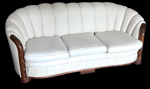 lot 113 image: Art Deco Chanel Back Sofa with Carved Wood Details