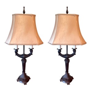lot 105 image: Pair of Modern Neoclassical Brown Resin Two Arm Candelabra Table Lamps - 31