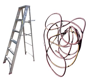 lot 84 image: 6 ft Aluminum Ladder & Garden Hose