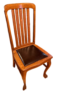 lot 56 image: Antique Oak Single Dining Chair with Black Leather Seat & Claw Feet